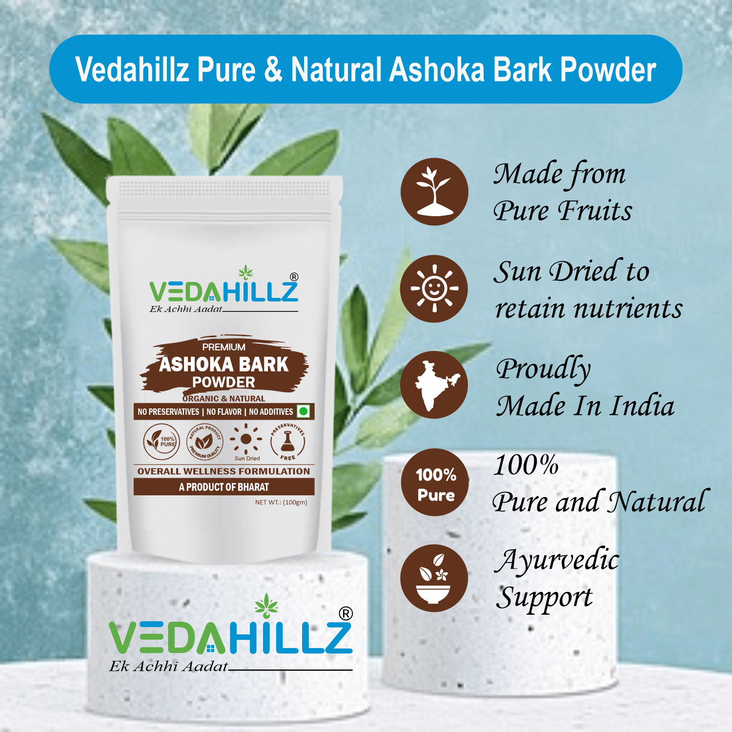 Vedahillz Ashoka Bark Powder Made from Finely Ground Ashoka Tree Bark